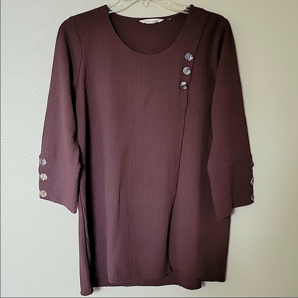 Soft Surroundings Kaari Brown Textured Seersucker Tunic Top